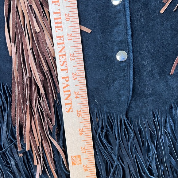 Leather Gallery Jacket Womens XL Black Suede Fringe Western Bone Studded Cowgirl - Picture 9 of 13